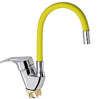 Змішувач для кухні жовтий гнучкий гнучкий силіконовий гусак посилений корпус Zerix (ZX0433)