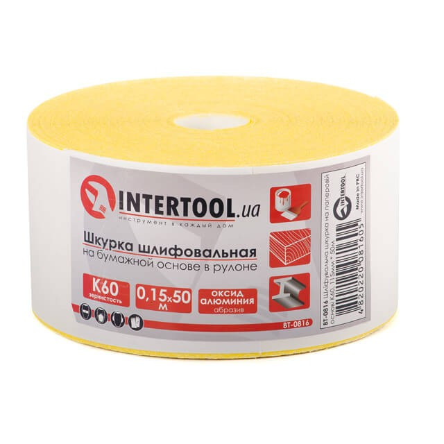 Шлифовальная шкурка на бумажной основе К60, 115мм*50м. Intertool BT-0816, фото 1