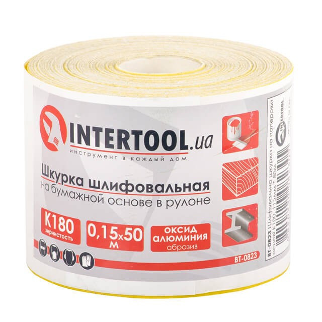 Шліфувальна шкірка на паперовій основі К180, 115мм*50м INTERTOOL BT-0823, Шкірка для шліфування