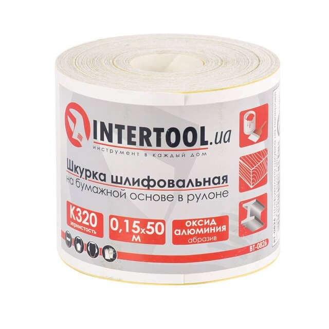 Шліфувальна шкірка на паперовій основі К320, 115мм*50м INTERTOOL BT-0826, Абразивний матеріал