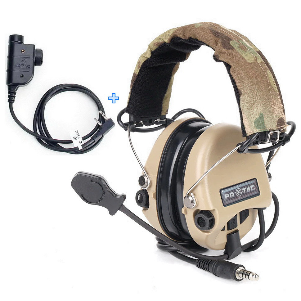 Навушники Активні з мікрофоном PROTAC VII Койот + Тангент PTT (ZP125)