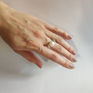 Срібне кільце SilverBreeze з натуральними перлами баричним 5.7ct (2130215) 18 2130215-17, 4.44, 17", фото 3