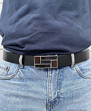 Шкіряний чоловічий ремінь з пряжкою автомат квадратиками ШК-00115 пояс Чорний