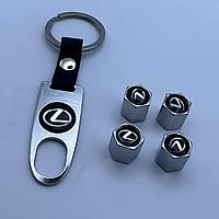 Защитные металлические колпачки на ниппель с брелком зажимной ключ черные подарочный набор в коробке Lexus