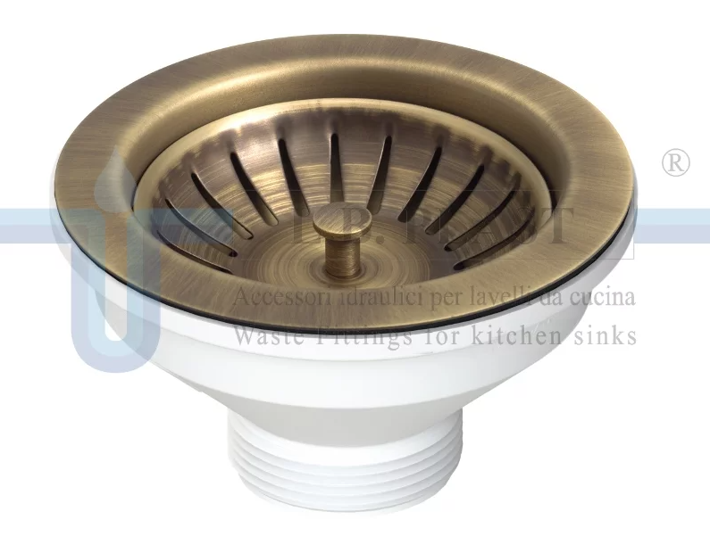 Зливний клапан LbPlast Ø 114 WASTE, OLD-BRASS без переливу (антична латунь). Сифон ELLECI APM1VCTPGO бронза