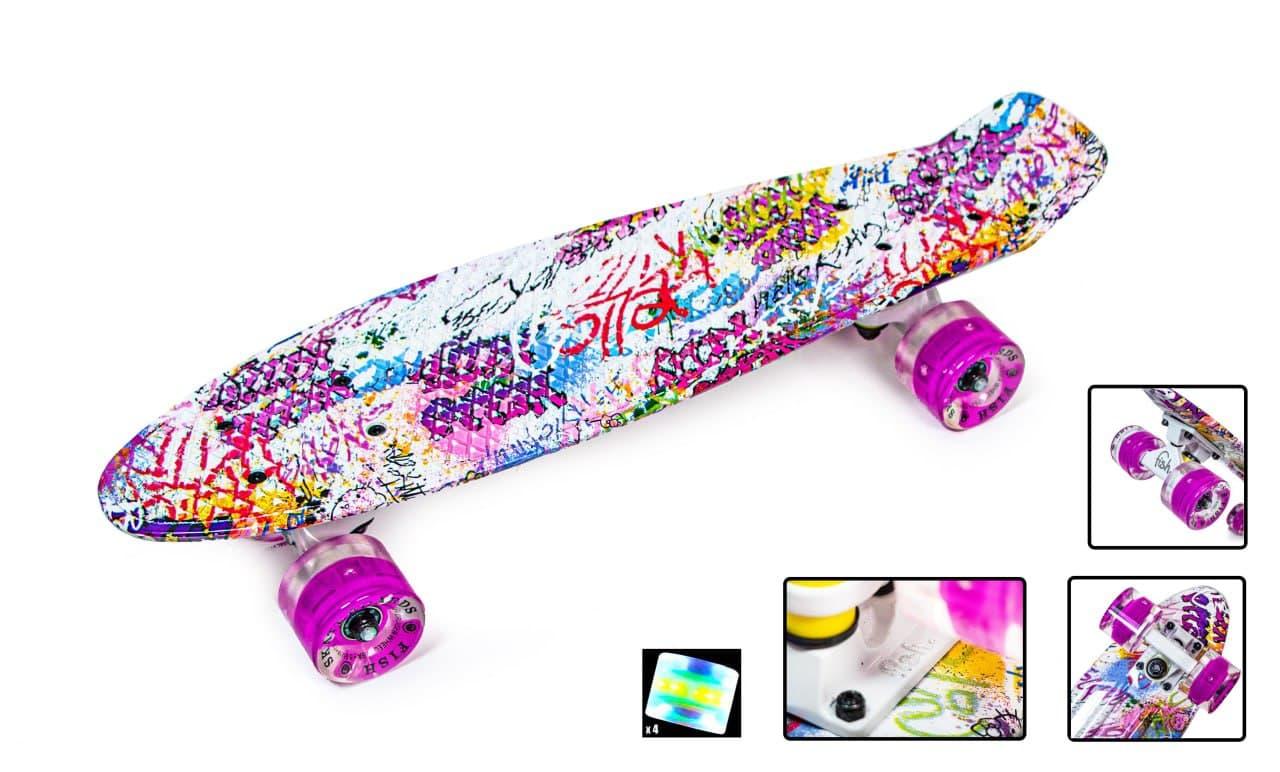 Penny Board "Fish" Graffity. Блискучі колеса.