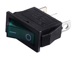 Вимикач KCD3-102N;on-off 3pin 220v прямокутний чорний, зелений вимикач LEDUA