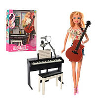 Игровой набор для девочек Шарнирная кукла DEFA музыкант 8453-BF 29 см с пианино и гитарой