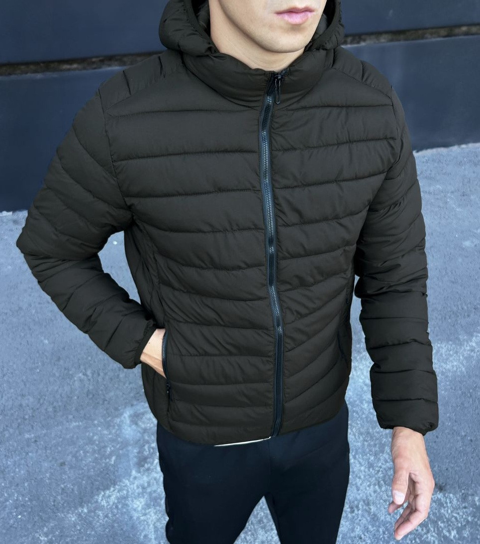 Куртка чоловіча весняна весна-осінь зі знімним капюшоном Туреччина олива. Живе фото, фото 1