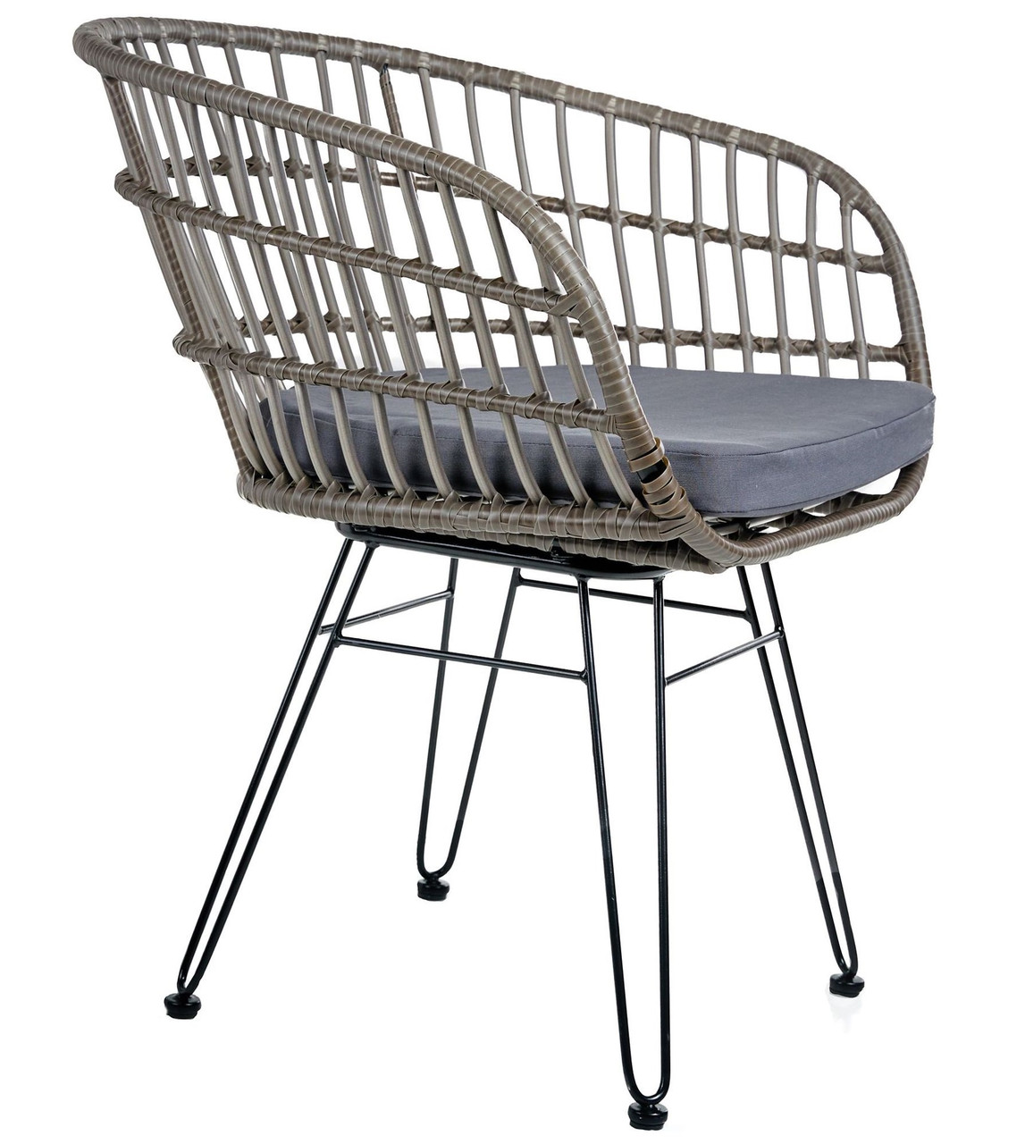 Крісло з подушкою Jamaica зі штучного ротанга, колір сірий, каркас чорний садове, дачне, вуличне TM AMF