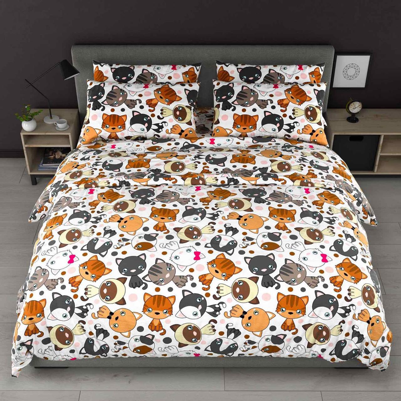 Наволочка на блискавці 70х70 (Бязь) | Від виробника "Королева Ночі" | Різнокольорові коти на білому, фото 1