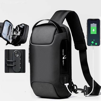 Чоловіча сумка-слінг через плече з USB-роз'ємом із захистом від крадіжки водонепроникна Weixier, фото 2