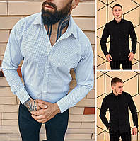 Мужская классическая рубашка slim fit приталенная хлопковая, белая, черная, размер S, M, L, XL