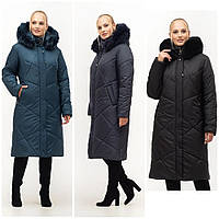 Р-52,54,56,58,60,62,64,66,68,70 Жіноче зимове тепле пальто з натуральним хутром великих розмірів.