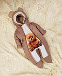 Зимовий комплект для новонароджених дітей спальник + комбінезон, принт рудий Ведмедик, фото 4