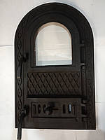 Дверцы чугунные спарка с стеклом в виде арки