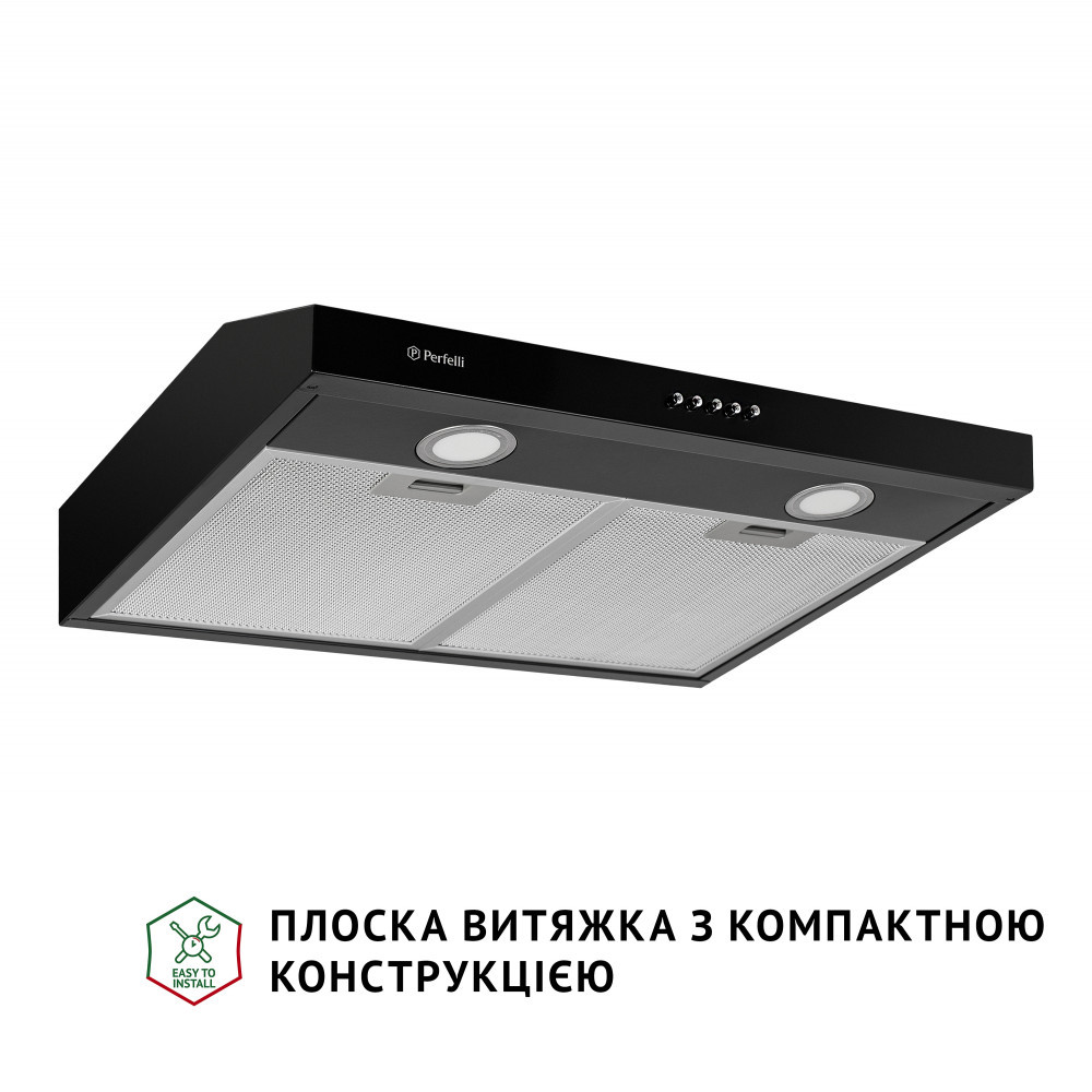 Купить Черная простая кухонная вытяжка Perfelli PL 6002 BL LED, плоская ...