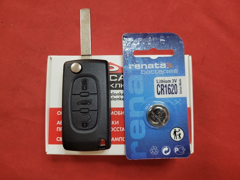 Ключ Citroen викидний корпус 3 кнопки + батарейка Renata CR1620