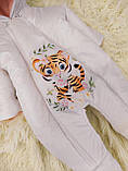 Теплий комбінезон для новонароджених дівчаток, білий принт Тигреня, фото 2