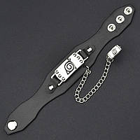 Мужской браслет черный эко кожа наруто с кольцом застёжка заклёпка Stainless Steel длина 21 см ширина 30 мм