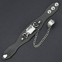 Мужской браслет черный эко кожа с кольцом застёжка заклёпка Stainless Steel длина 21 см ширина 30 мм
