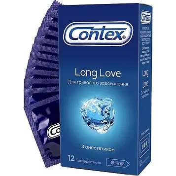 Презервативи латексні з силіконовою змазкою Contex Long Love №12 з анестетиком для подовження статевого акту