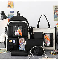 Шкільний підлітковий рюкзак, сумка, косметичка та пенал набір 5 в 1 для дівчинки Flash,  чорний
