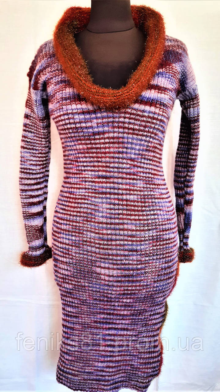 Тепла в'язана махерова жіноча сукня, меланж, ручної роботи, розмір 44-46