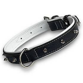 Шкіряний нашийник із шипами подвійний для собак. Нашийник з шипами прошитий для собак 43-55 см, 30 мм, Чорний