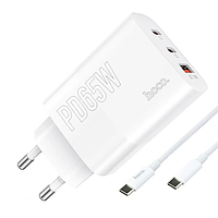 Зарядное устройство Hoco USB + 2хType-C PD/OC 65W + кабель Type-C - Type-C DC40 White