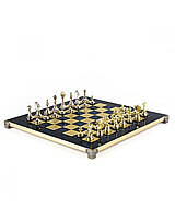 Набір металевих шахів Manopoulos Staunton із золотими та срібними фігурами та синьою дошкою 36 см