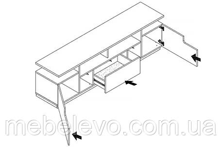 Тумба під телевізор Мері 520х1800х400мм німфея альба + чорний + білий глянець Світ Меблів, фото 2
