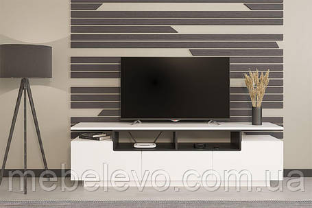 Тумба під телевізор Мері 520х1800х400мм німфея альба + чорний + білий глянець Світ Меблів, фото 1