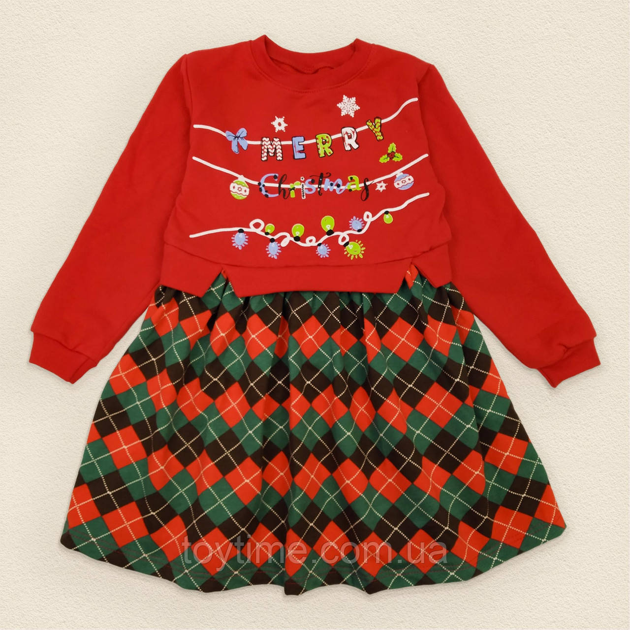Сукня дитяча в клітку з тканини з начосом Christmas, фото 1