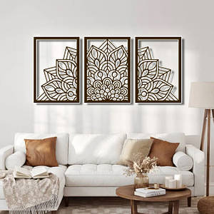 Панно 3D декоративне з об'ємом 15 мм для стін, Орнамент 50 х 105 см коричневе