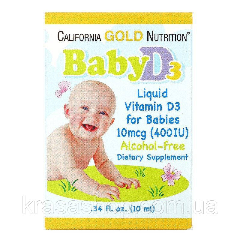 Вітамін Д3 дитячі краплі 400 МО Baby vitamin d3 drops 400 iu california gold nutrition (10 мл)