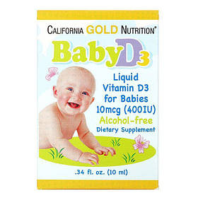 Вітамін Д3 дитячі краплі 400 МО Baby vitamin d3 drops 400 iu california gold nutrition (10 мл)