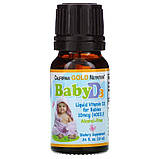 Вітамін Д3 дитячі краплі 400 МО Baby vitamin d3 drops 400 iu california gold nutrition (10 мл), фото 3