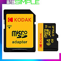 Карта памяти micro SD Kodak 64Gb U3, A1 class 10 + адаптер / Флеш карта для телефона / Микро сд