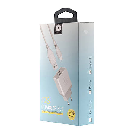 МЗП WUW T23 charger ( EU ) with Type-C cable 2USB 2.1A White, фото 3