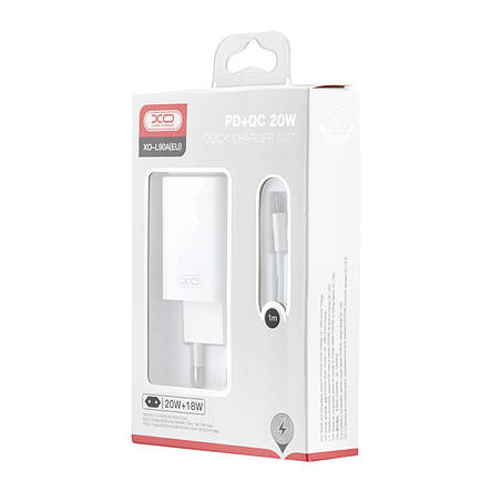 МЗП XO L90A EU PD20W + QC18W Fast charging with light with Lightning cable ( NB113 ) White, фото 3