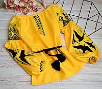 Вишиванка на дівчинку 122см-164см "Жовто Чорні Ластівки". Вишита блуза для дівчинки