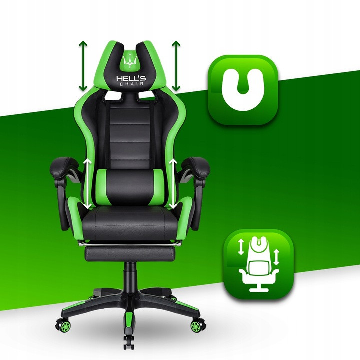 Игровое кресло Hell's Chair HC-1039 Зелёное - фото 5 - id-p1937313425