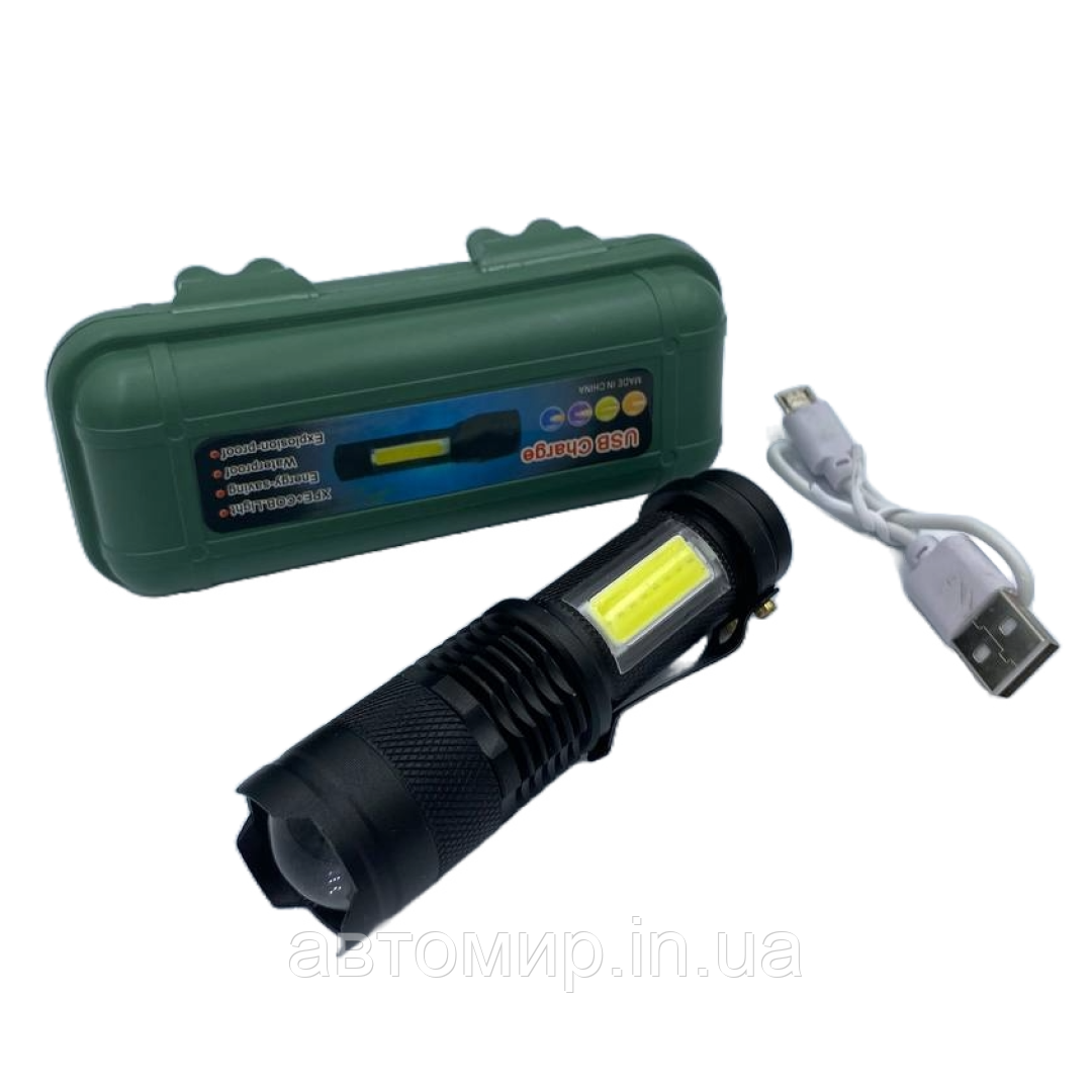 Ліхтар акумуляторний BL-525 COB ручний з micro usb Чорний, фото 1