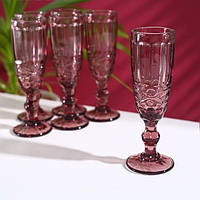 Набір келихів для шампанського «Вінтаж», 160 мл, 7×20 см, 6шт, колір рожевий.