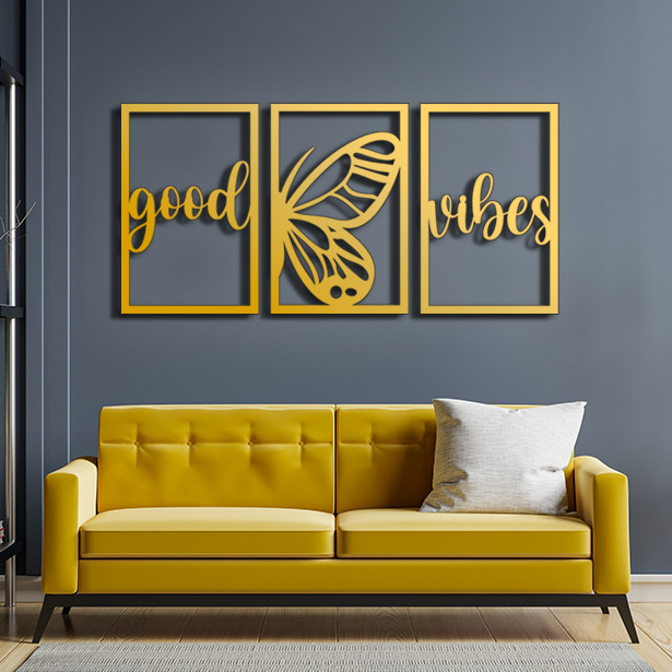 Панно 3D декоративне з об'ємом 15 мм для стін, Гарний настрій 50 х 98 см золоте