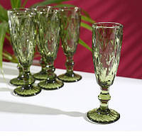 Набір келихів для шампанського «Круїз», 160 мл, 7×20 см, 6 шт, колір зелений