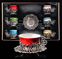 Набір кавових чашок для еспресо "Колорит" 80 мл, 6шт колір срібло 12 предметний.