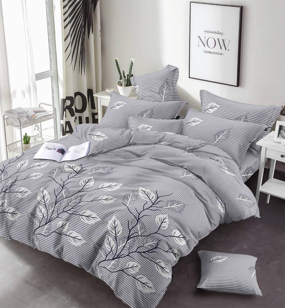 Простирадло 150х220 (Бязь) | Полуторне простирадло від виробника "Королева Ночі" | Листя на сірому, фото 1