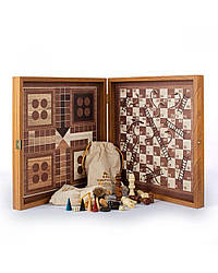 Шахи/Нарди/Лудо/Змії від Manopoulos - дизайн у класичному стилі - у дерев'яному футлярі з горіхового дерева